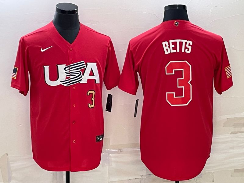 Men 2023 World Cub USA #3 Betts Red Nike MLB Jersey2
